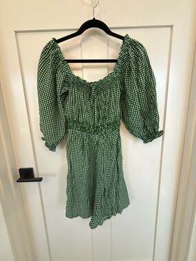 Faithfull the Brand Benette Green Gingham Check Mini Dress